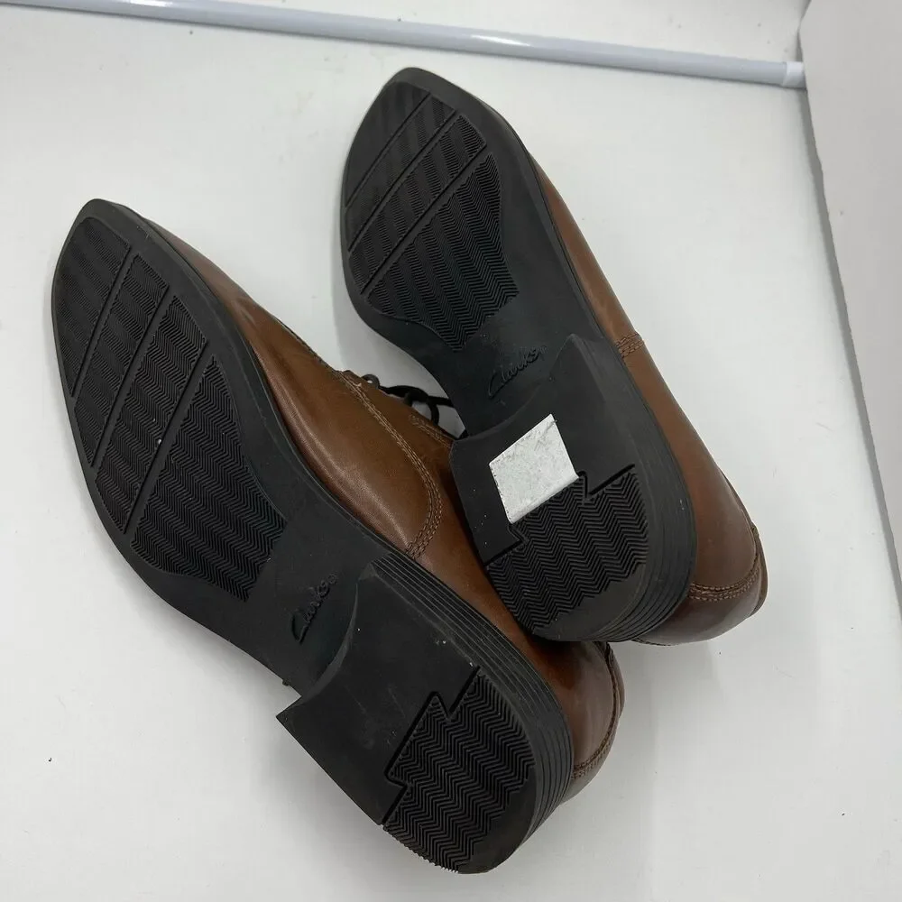 Men's size 12 CLARKS Tilden Walk Oxford Dress Shoe Dark Tan Leather Casual
